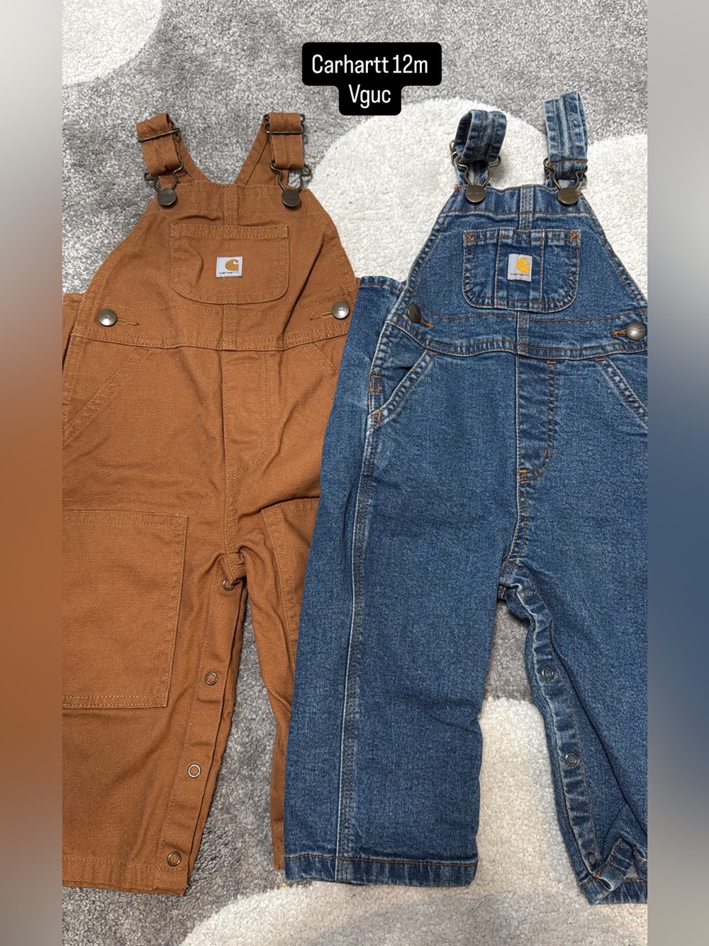 Carhartt Kids Brown Canvas and Blue Denim Overalls